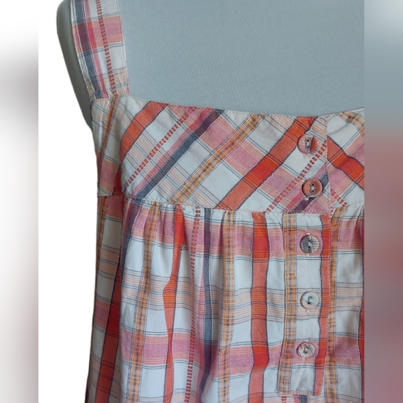 Toast Sleeveless Check UK Size 14 Sun Top 100% Cotton Orange White Fully Lined - Picture 3 of 8